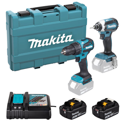 Makita DLX2537ST 18V LXT Brushless Twin Pack Kit – DHP485 Combi Drill + DTD153 Impact Driver, 2x 5.0Ah Batteries, Charger & Makpac Case